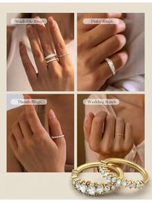 Milacolato 14K Gold Plated Stackable Rings For Women Non Tarnish - Dainty Cubic Zirconia Wedding Bands Ring Set Minimalist  Statement Engagement Promise Thumb Rings Stacking Size 5-10 - Vàng - Xem 7