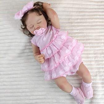 1 pieza Muñeca recién nacida simulada de cabello corto y ojos cerrados de aproximadamente 50 cm, totalmente adhesiva y lavable, juguete de casa de muñecas, regalo de cumpleaños