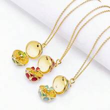 1pc Fashionable & Delicate Enamel Openable Snowflake Heart Easter Egg Pendant Necklace, Suitable For Women's Sweet & Elegant Party Jewelry, Unique Bag/Keychain Pendant, Christmas & Easter Gift - Openable Easter Egg Pendant Necklace - View 3