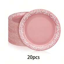 10pcs/20pcs/40pcs 9-Inch Pink Mexican Paper Plates, Birthday Party Tableware Decor, Mexican Terracotta Flower Plates, Ceramic Plates For Birthday Wedding Party - Pink - View 9