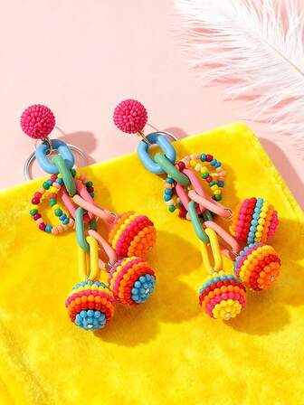 مجموعة من 2 أزواج من أقراط الكرة الوردية الأنيقة باللون الحلوى، عصرية وشاملة، مناسبة للنساء والأخوات والأزواج، مثالية لعيد الحب، المواعيد اليومية، الحفلات، المناسبات، الزفاف، الهدايا والعطلات (ألوان الخرز تُشحن عشوائيًا)