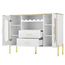 White Sideboard With Glass Fronts And Wine Rack – Sideboard For Dining Room And Living Room – Adjustable Base – Plenty Of Storage And Modern Design - White - View 5