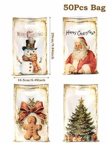 50个圣诞礼品袋，圣诞老人、雪人、圣诞树、姜饼人图案塑料袋，复古圣诞风格礼品袋，圣诞装饰品，圣诞派对用品，小型圣诞礼品袋，小件商品包装袋，圣诞礼品包装用品，厨房包装用品，2026新年装饰品，派对小礼物 - 聖誕復古 - 查看 13