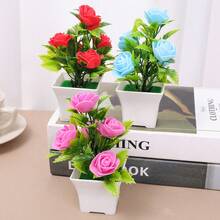 1 Stück künstliche Rose Bonsai mit 5 Blüten, Fake Topfblume für Innenräume, Büro und Tischdekoration, Kunststoff Mini Pflanze Ornament, Valentinstag Geschenkdekoration