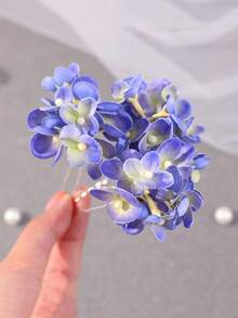 1 Set Floral Headpiece, Bohemian Bride Robe Styling Hair Accessories, Blue Flower Tassel Hair Clip & Hairpin Set Valentine's Day Accessories - Multicolor - View 3