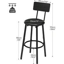 Bar Stools, Bar Stools Set Of 2 With PU Upholstered, Bar Chairs With Footrest And Back, 26 Inch Bar Stools Kitchen Island, Dining Room, Easy To Assemble, Rustic Brown And Black BF31BY01G1 - 黑色 - 查看 3