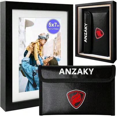 Photo Picture Frame Diversion  With Fireproof & Waterproof Money Bag, Valuable Storage, Home Security, ANZAKY Mini Box With Hidden Compartment To Shield Your Money, Cash, 5inchx7inch{Inchcolor_nameinch:InchBlackinch,Inchsize_nameinch:Inch5x7inchinch}