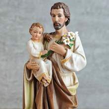 BC Catholic St. Joseph And Child Jesus Statue Catholic Saint Figure Religious Gift For Father's Day Inspirational Indoor Home Decor 6 Inches H Hand Painted By Buildclassic - 6吋高 - 查看 3