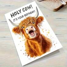 高地牛主题成人生日贺卡 - “我的天哪！”送给动物爱好者的趣味祝福（附信封） - 彩色 - 查看 6