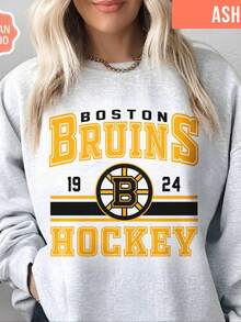 Boston Hockey Sweatshirt, Vintage Style Boston Hockey Crewneck, Retro Boston Hockey Sweatshirt, Retro Boston Bruins Sweater , Hockey Fan9 (2) - 灰色 - 查看 1