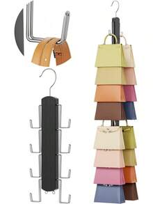 Wooden Purse Organizer For Closet, 8 Extra-Wide Metal Hooks Handbag Hanger, Space-Saving Hanging Bag Holder & Purse Rack For Closet Organization (Black, 2 Pack)Christmas - màu đen - Xem 4