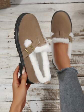 Women's New Winter Fashion Shoes, Soft & Comfortable Plush Lining, Adjustable Metal Buckle, Christmas Holiday Style, Suitable For Indoor & Outdoor, Lightweight & Comfortable