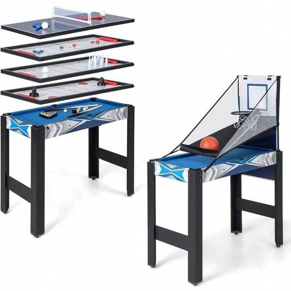 6 - In - 1 Combo Game Table, Multi Game Table/Basketball, Billiards, Pong, Hockey, Shuffleboard, Bowling Adults, Space Saving Game Table Set Party, Game Room, Living Room