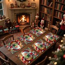 1pc/4pcs/6pcs Santa Patterned Placemats, Machine-Washable Rectangular Polyester Placemats, Table Guards, Heat-Insulating Placemats, Restaurant Table Decorations, Party Supplies, And Christmas Decorations Can All Be Given As Gifts