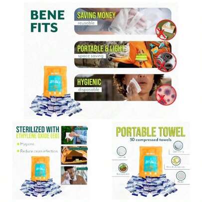 Disposable Towels Travel, 30pcs Towel Tablets, Compressed Towels Travel, Ultra Soft Coin Tissue, Portable and Reusable Camping Personal Care Products, Travel Towels