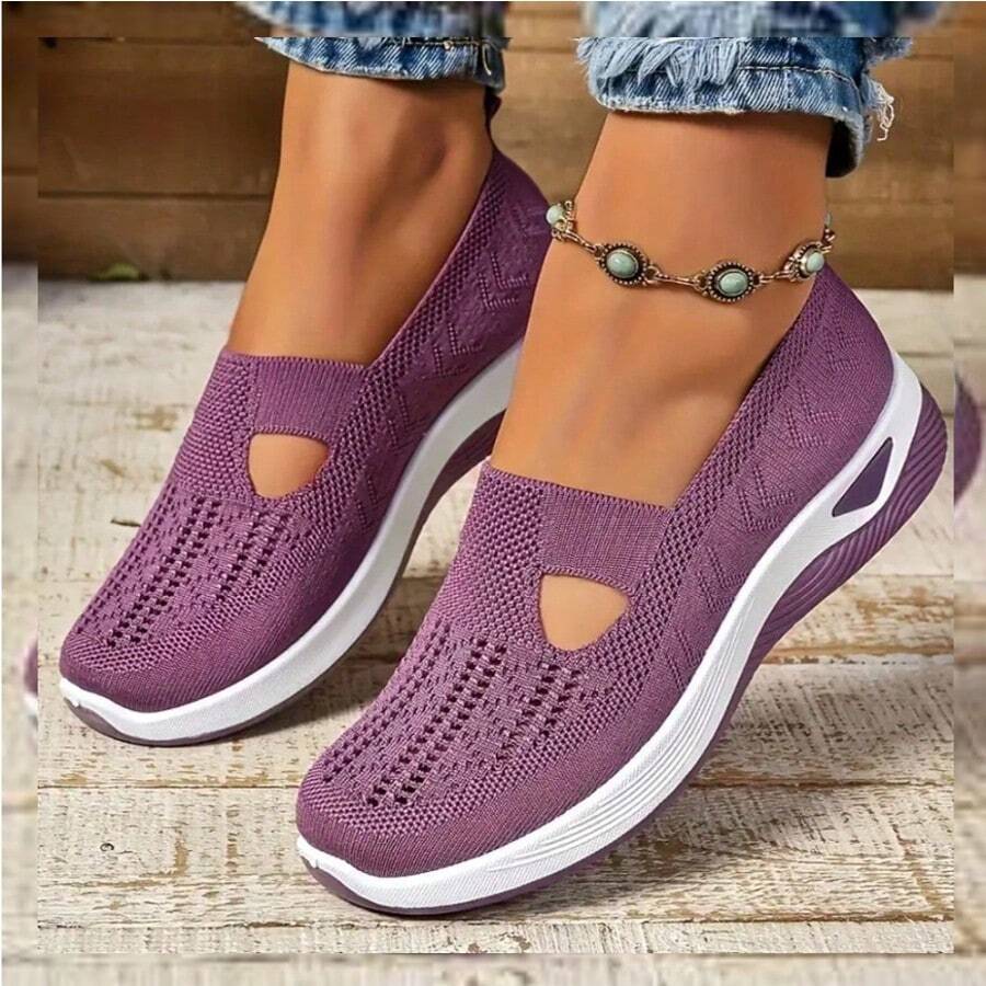 2025 New Summer Women's Half-Linen Slip-On Shoes, Featuring Soft Soles, Breathable Mesh Design, Casual Comfort, Non-Slip, Lightweight, And Odor-Resistant Properties. - Màu tím - Xem 1