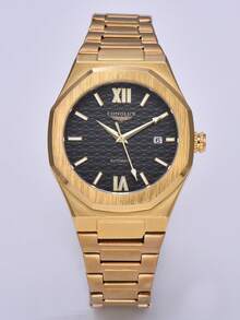 LONGLUX 男士自动机械腕表，带日历功能，钢表带，蝴蝶扣，休闲商务两相宜。