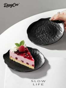 Dengcoo 1/5 Piezas Conjunto de vajilla con textura de roca estilo INS popular - Plato de cena + Bandeja de servir + Tazón de helado + Barco de pudín + Plato de pastel y postre, Vajilla para exhibición de pasteles, té de la tarde, hora del café y fiestas en casa - Bandeja - Ver 4