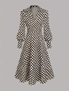 Women's Elegant Casual Geometric Pattern Lapel Long Sleeve Midi Dress, Spring/Summer - Nhiều màu - Xem 3