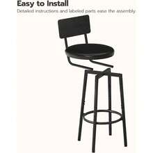 Bar Stools, Bar Stools Set Of 2 With PU Upholstered, Bar Chairs With Footrest And Back, 26 Inch Bar Stools Kitchen Island, Dining Room, Easy To Assemble, Rustic Brown And Black BF31BY01G1 - 黑色 - 查看 9