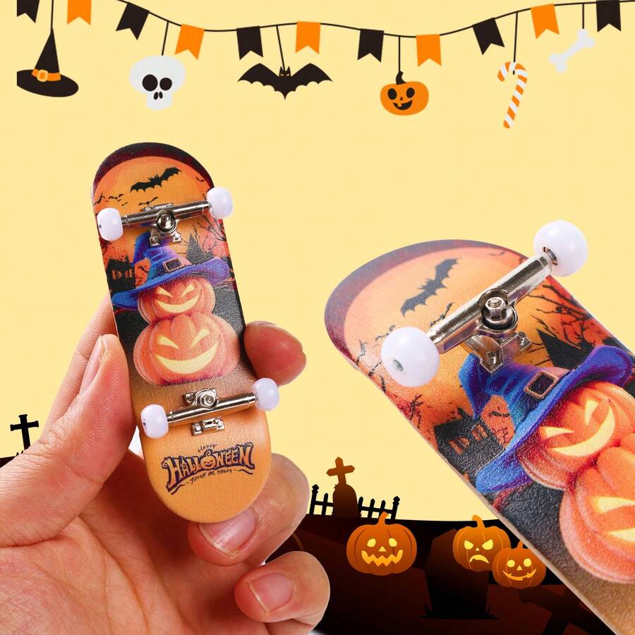 1pc Professional Finger Skateboard With Anti-Slip Pad, High-Quality Wooden Construction, Durable, Halloween Pumpkin Design, Suitable For Beginners And Experts, Great Gift For Halloween And Christmas - Multicolor - View 1
