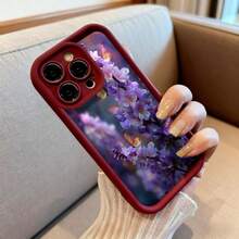 Cubierta de teléfono con borde protector color gris oscuro con estampado de flores púrpuras y mariposas multicolores para uso diario y estilo elegante - Blanco - Ver 6