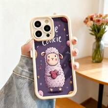 Cubierta de teléfono con borde protector color gris oscuro diseño de oveja con corazón rosa y estrellas para uso diario y regalo - Café integral - Ver 4