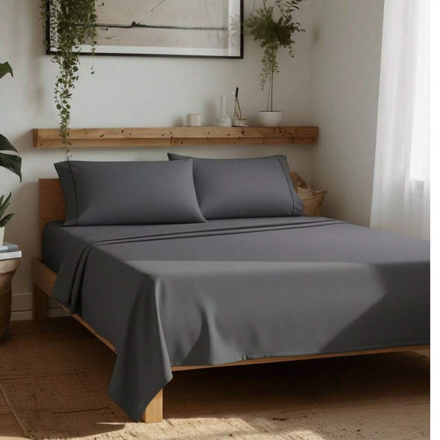 Juego de Sábanas Individual 2800 Hilos Extra Suave Premium Lisa Soft Nature - Gris Oscuro - Ver 1