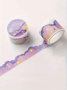 118.11 英寸金色箔云朵图案和纸胶带 - 柔和彩虹渐变，饰以星星和云朵图案，耐用纸艺胶带，适用于 DIY 手账、剪贴簿、礼品包装 - 装饰文具、手账装饰、趣味设计、鲜艳色彩、创意项目、子弹笔记装饰、艺术设计、光滑质地、手账爱好者