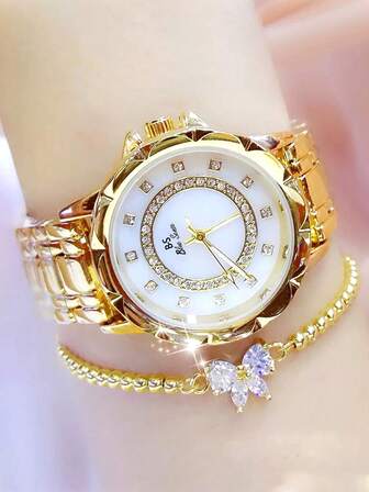 这款2件套优雅水钻手表是一款时尚、简约、奢华的全水钻女士石英手表，搭配心形钻石手链套装，适合节日、派对、婚礼、聚会和日常佩戴，是送给女性的最佳礼物。