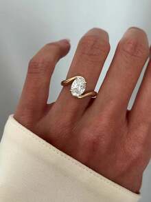 1 chiếc nhẫn bạc 925 cao cấp, kiểu dáng xoắn hình bầu dục, đính đá Cubic Zirconia 2 carat, thích hợp làm nhẫn dự tiệc và sinh nhật cho nữ, quà tặng trang sức thời trang. - Hình dạng trứng xoắn - Xem 7