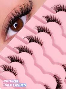 Asiteo 7对半条假睫毛，自然猫眼加长假睫毛，纤细仿貂毛条状假睫毛，适合日常妆容 - 半眼睫毛 - 查看 2