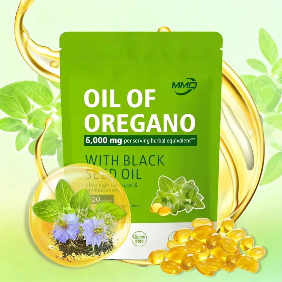 Aceite de orégano MMQ con aceite de semilla negra, 300 cápsulas | Antioxidantes naturales | Apoyo nutricional | Suplemento dietético botánico de alta eficacia para la salud - Otros - Ver 1