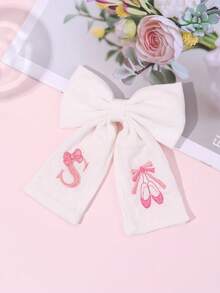 1件粉色A-Z 26字母刺繡蝴蝶結髮飾，甜美芭蕾女孩粉色蝴蝶結髮夾，白色布料髮夾，優雅生日女孩頭飾 - 彩色 - 查看 21
