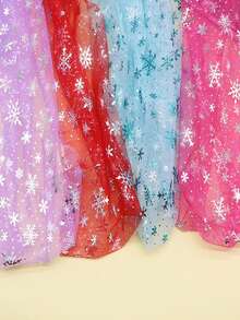 1pc Snowflake Tulle Fabric With Rainbow & Silver Snowflake Decor, DIY Material For Tulle Skirt, Dress, Wedding, Birthday Bouquet - Hot Pink - View 4