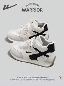 WARRIOR 1双女士高帮运动鞋，撞色皮革鞋面，休闲装 - 米/黑 - 查看 3