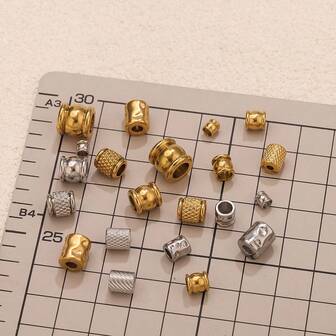 10/20件装不锈钢18K镀金多款式串珠螺纹杆，带棱纹珠子配件，DIY饰品制作珠子组件，女士不锈钢饰品制作配件，不锈钢女士饰品，女士手工饰品配件，适用于女士手工饰品制作