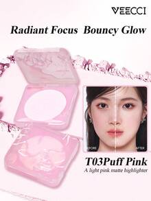 VEECCI Matte Highlighter Palette ,Natural 3D Definition,Subtle Brightening, Long-Lasting Light Locking, Single-Color And Large-Capacity Highlighter Palette, Beginner-Friendly - T03 Puff Pink - View 1