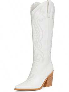 Modatope Cowgirl Boots Women Chunky Heel Knee High Cowboy Boots Embroidery Western Boots For WomenChristmas - A-black - View 3