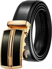 Men's Leather Slide Ratchet Belt Casual With Automatic Dress Pant Shirt Micro Adjustable - Black-kt21 - 查看 4