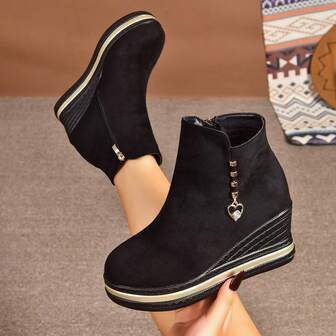 Women's Plus Size Autumn/Winter New Wedge Heel Ankle Boots, Comfortable Elastic Chelsea Boots Vintage Style Platform Booties