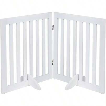 61cm H Standing Pet Gate, Wooden Doorway, Stairs, Foldable Pet Fence House, Expandable Dog Barrier, Indoor Use, White