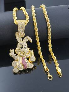 1 mặt dây chuyền hình động vật bằng hợp kim đính đá toàn bộ kèm vòng cổ xích bện 22 inch, phụ kiện Hip Hop thời trang dành cho cả nam và nữ - mặt dây chuyền động vật - Xem 35
