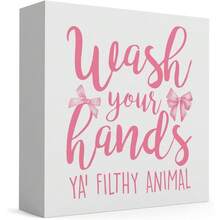 Pink Bow Bathroom Decor Wash Your Hands Bathroom Sign Pink Dorm Decor Girly Bowknot Signs For Home Dorm Wall  Rustic Wood Plaque Bathroom Signs For Bedroom, Dining Room, Kitchen, Bathroom, Coffee Bar, Office Desk Shelf Tabletop Wall Decor, 5x5 Inch - 洗手 - 查看 8