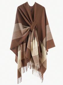 1 Áo khoác cardigan kẻ sọc ấm áp cho nữ, thích hợp mặc hàng ngày - Brown-DK - Xem 1