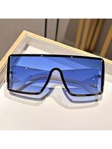 Oversized One-Piece Fashion Glasses Rivet Fashion Shield Gradient Lens Big Frame Glasses Party - 藍色 - 查看 9