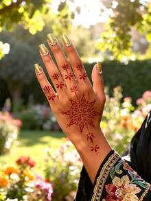 4 Sheets, Hand Flower Tattoo Hollow Template Stickers, Self-Adhesive And Reusable For Body Painting - Black - View 3