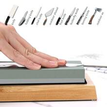 Sharpening Stone Set For Knives, Professional Sharpening Stone Set, Double-Sided Sharpening Stone, With Bamboo Base, Correction Stone, Tool Holder, Leather Strips - 綠色 - 查看 2