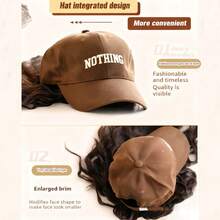 卡其色棒球帽假发套装，时尚四合一波浪全头假发帽，女士百搭 - 彩色 - 查看 7