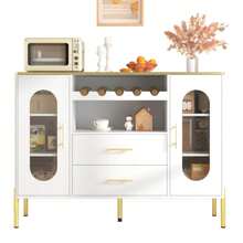 White Sideboard With Glass Fronts And Wine Rack – Sideboard For Dining Room And Living Room – Adjustable Base – Plenty Of Storage And Modern Design - White - View 1